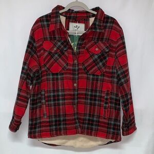 Wenven Red Plaid Button-Up Jacket